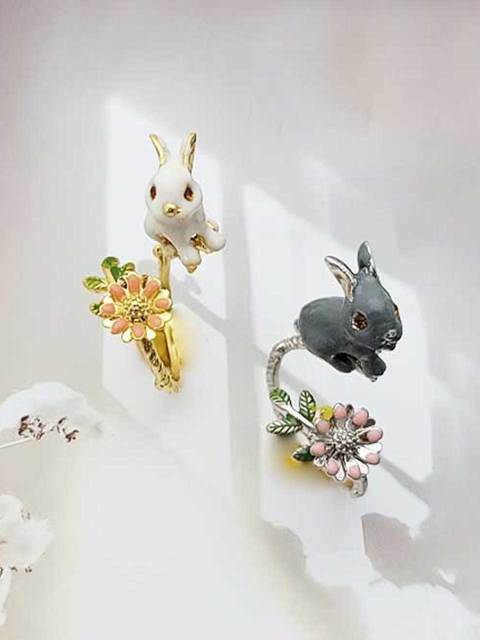 주얼리 - 올리아 (ollia) - 토끼 에폭시 포인트 프리사이즈  패션 반지