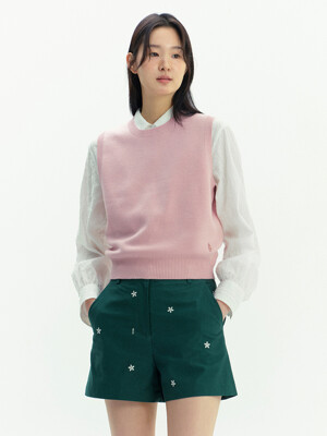 BOLOGNA Round neck knit vest (Pink/Black)