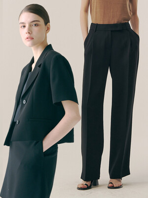 [Drama Signature] Cropped Half Blazer + Semi-Wide Trousers SET