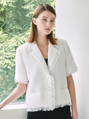 Tweed Fringe Jacket - White