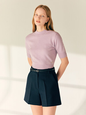 SHIRLEY Mock neck fox fine wool knit top (Lilac/Oatmeal)