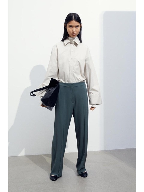 팬츠 - 에이치엔엠 (H&M) - 와이드 팬츠 다크 그린 0877769039