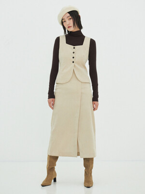 Amelia Corduroy Slit Skirt (Ivory)