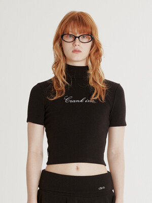 RIBBED SHORT-SLEEVED TURTLENECK_BLACK