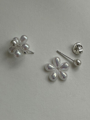 [925silver] 2way flower pearl earring