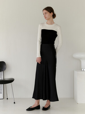 SATIN LONG SKIRT_BLACK