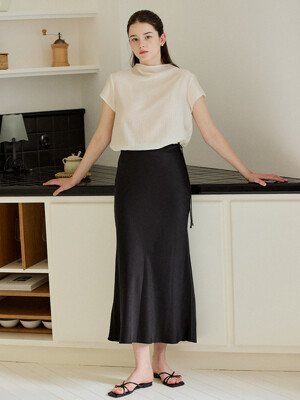 SATIN LONG SKIRT_BLACK