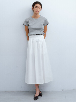[단독]belted shirring skirt (white)