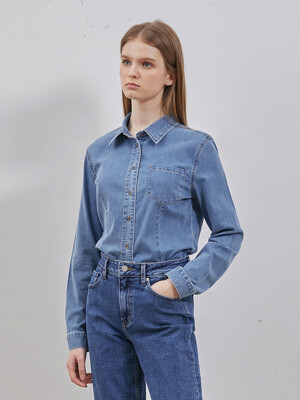 DENIM BASIC ONE POCKET SHIRT BLUE