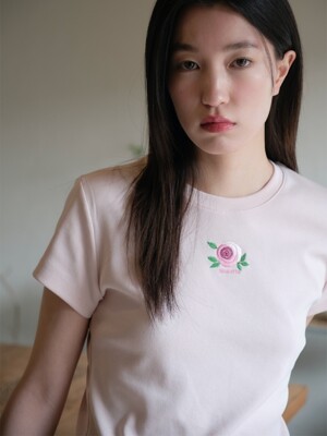 Rose Embroidered Tee, rose pink