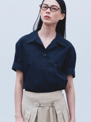 Half Placket Shirts Blouse  Navy (KE4360M03R)