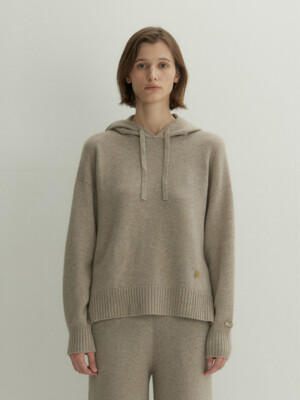 Cashmere 100% Zoe Hoodie Pullover (Natural Beige)