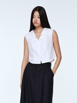 Double Collar Cropped Blouse _ White