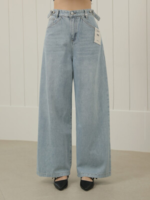 Overall Tab Wide Denim Pants (Blue)