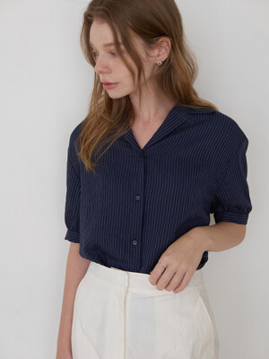 [MIA] Pajama collar stripe shirts_midnight navy