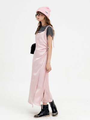 24 Summer_ Pink Side String Midi Dress