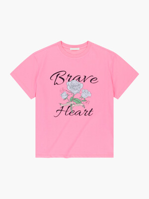 Women Brave Heart Grpahic T-Shirts [PINK]