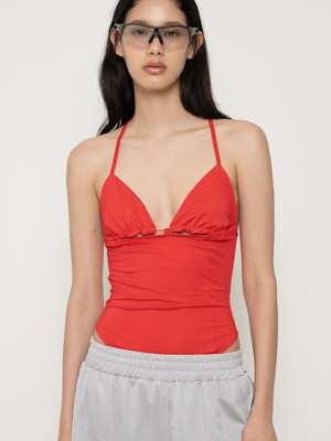 3WAY CUT OUT SHIRRING BODYSUIT, RED