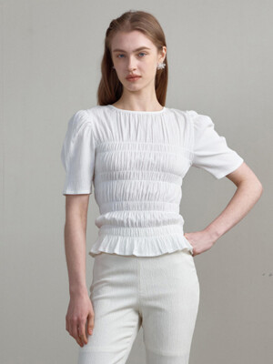 Zoe Puffed Smock Blouse_White