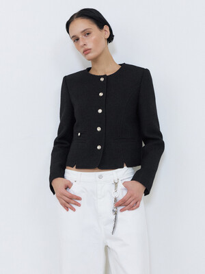 Slit Stitch Tweed Jacket, Black