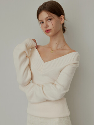 Versailles V-neck knit - IVORY