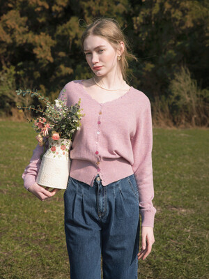 SALENA wool v neck cardigan_popcorn pink