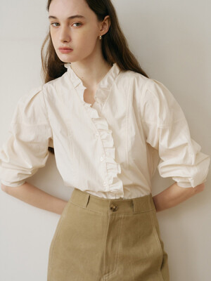 Frill V-neck Blouse_Cream