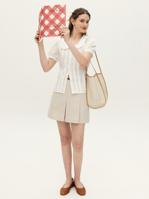 크론보르 턱 미니 스커트 (Beige/Navy)