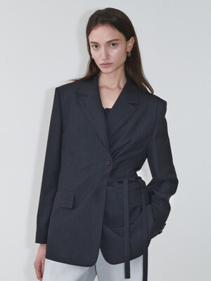 Belted Striped Single Jacket SW5MJ205-GW
