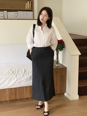 SIST9049 미니멀 에어리 롱 스커트_Charcoal