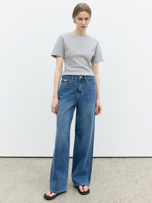 Deep Blue Stitch Wide Denim