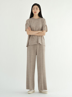Linen Blend Knit Pants - MILK TEA