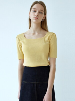 SQUARE NECK HALF KNIT_YELLOW