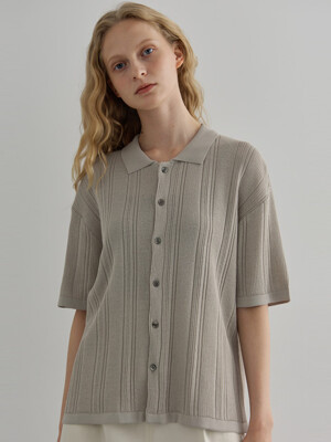 [Woman] Line Detail Knit Shirt (Stone Grey)