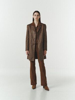 OVER ECO LETHER LONG JACKET (BROWN)