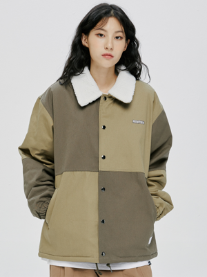 QT color block coach jacket-olive