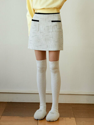 Line pocket tweed mini skirt (ivory)