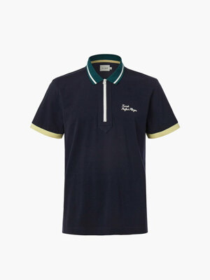 (MEN) HALF ZIP-UP POLO SHIRT, NAVY