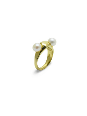 Gold double pearl ring