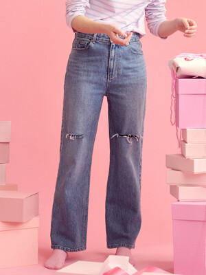 High-rise Semiwide destroyed jean