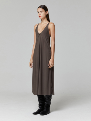 SIDE LINE DRESS_BROWN