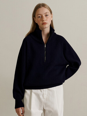 Lambswool half zip-up Knit_Navy