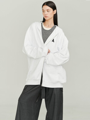 JOEY WHITE OVERSIZED LOGO-EMBROIDERED COTTON-JERSEY ZIP-UP HOODIE