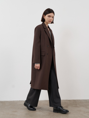 TAILORED TWILL LONG COAT [BROWN]
