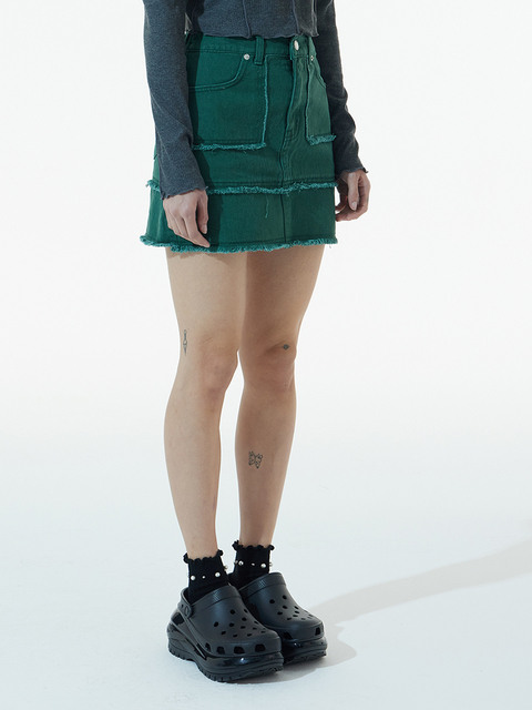 데님,스커트 - 앤디아더 (ANDTHEOTHER) - GREEN RAWCUT EDGE MINI SKIRT