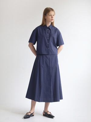 Minimal Long Pleated Skirt Navy