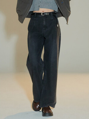 Signature Semi Wide Denim Pants  Black (KE3821M545)