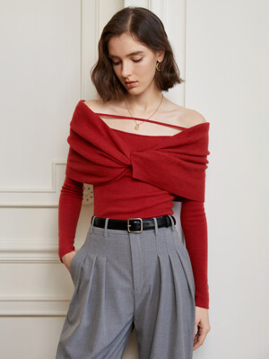 YY_Off-shoulder knit top_RED