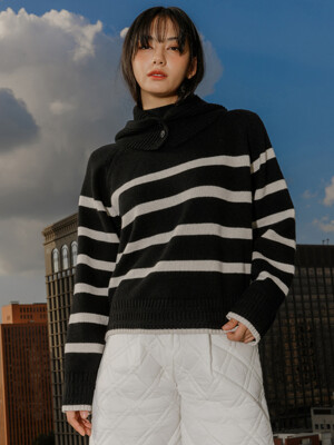 Hooded Warmer Striped Knitwear (Black)