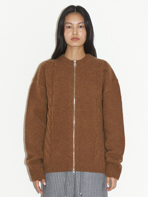 WOOL CABLE KNITTED JACKET (CAMEL)
